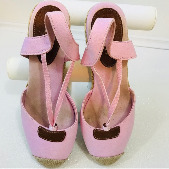 Chaps Clarissa Canvas Espadrille Wedges Pink - Picture 2 of 8